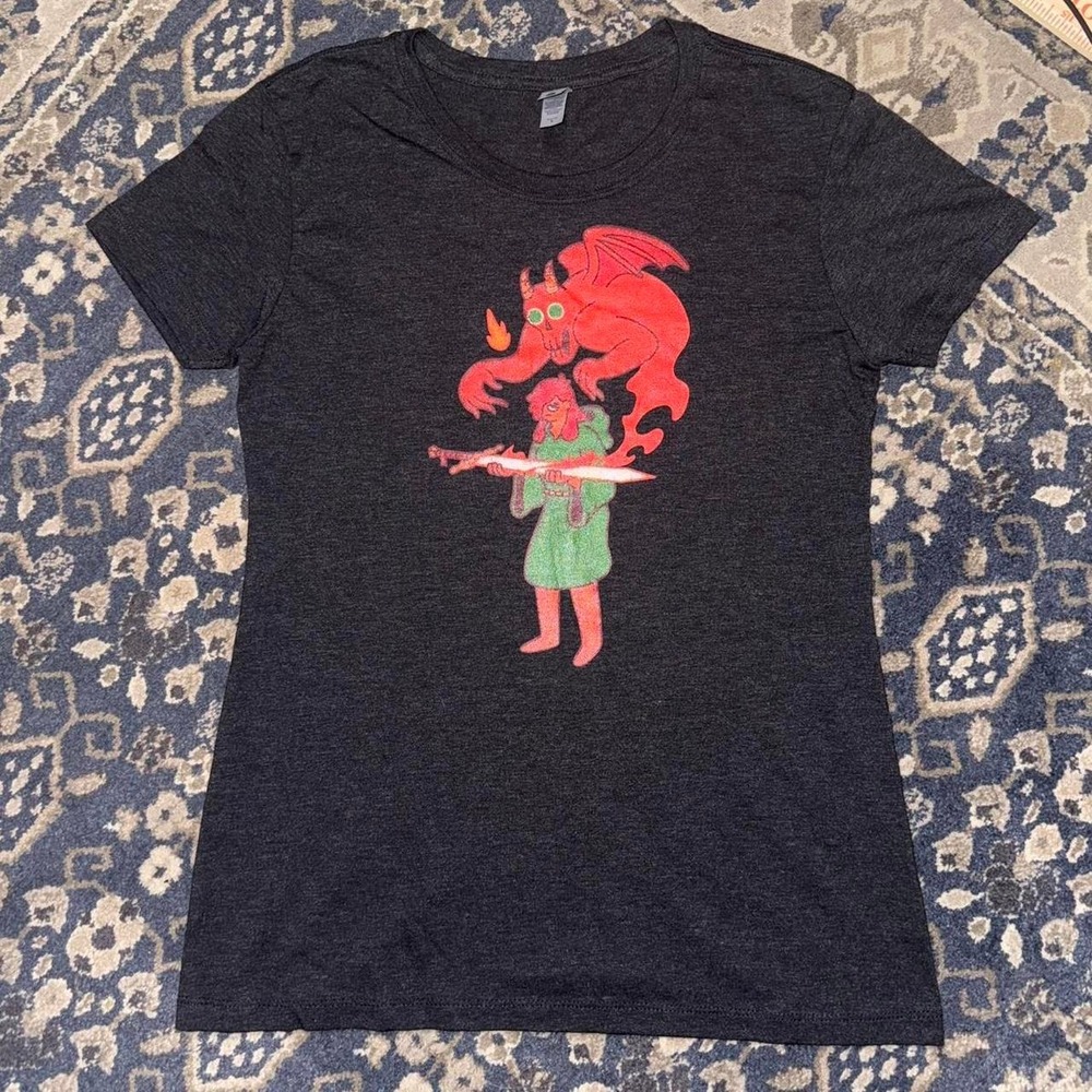 Demon Sword Graphic Tee Dark Fantasy Obinsun Art Womens L Fits S/M Alt Street